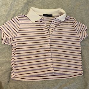 Striped collared cropped top